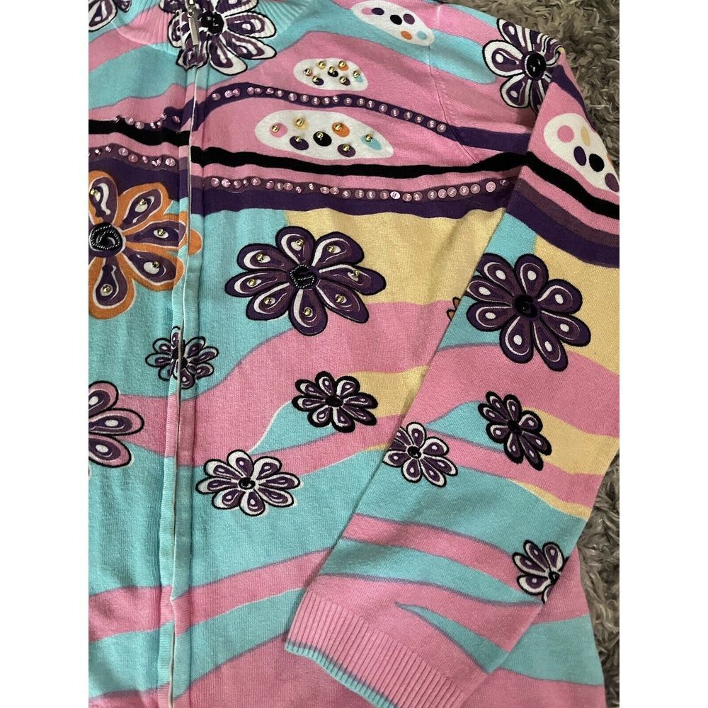 sylvia oh by le mieux studio Knit Sweater Full Zip Floral Bright - Picture 3 of 6